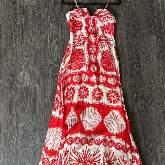 Farm Rio Red Shell Print Maxi Dress small - Picture 2 of 5